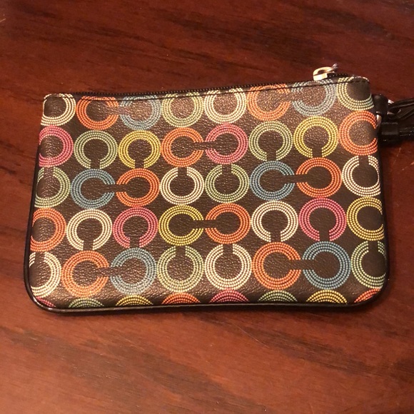 Coach Signature Waverly Op Art Multi C Zip Wristlet Black Rainbow - Picture 3 of 4